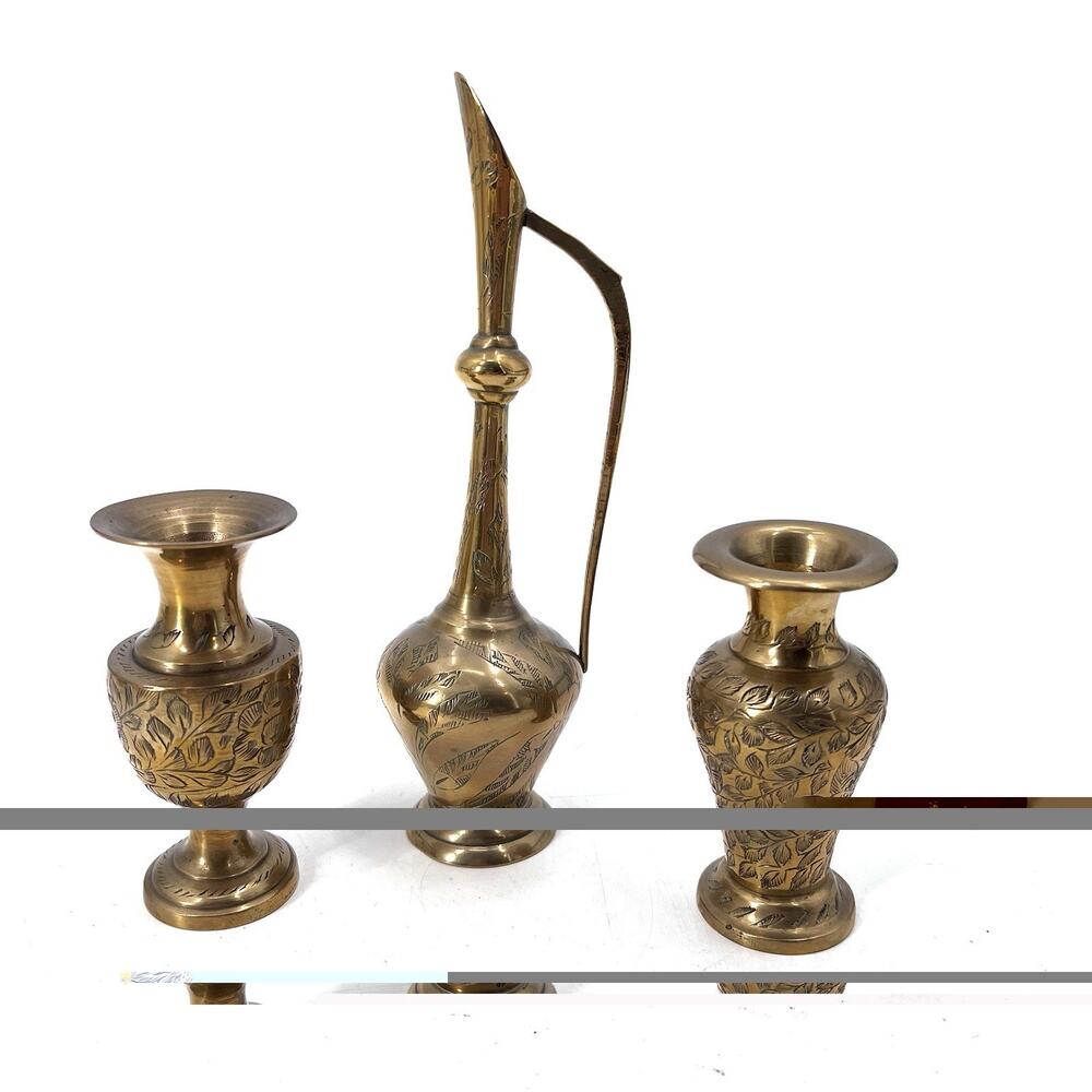 Lot of 3 Vintage Small Brass Vases / Decor Made in India - Picture 8 of 12